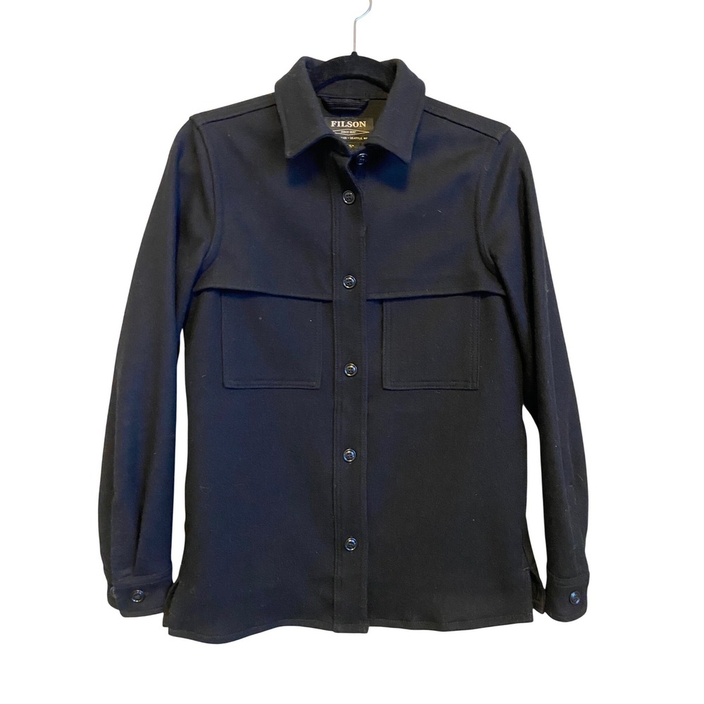 Filson Seattle Wool Jac‎ Jacket Shirt Womens Small Black 100% Wool Made in USA